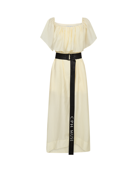 CMMOLLY - DRESS WITH RUFFLES AND BELT IN YELLOW