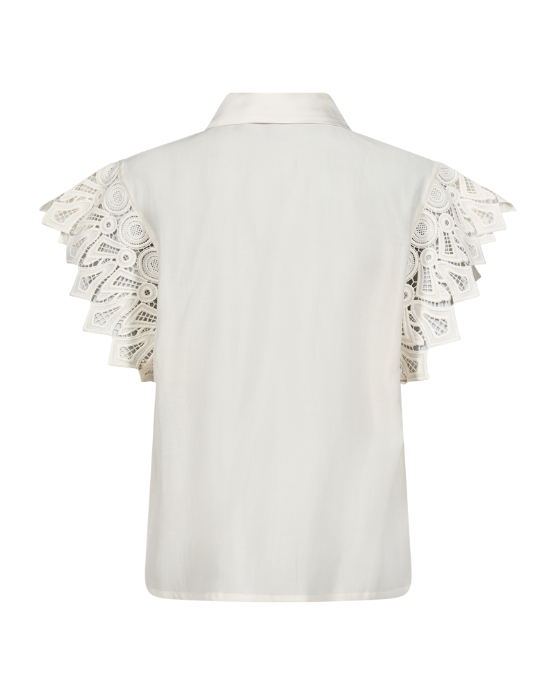 CMMOLLY - SHIRT WITH CUT-AND-SEW LACE IN OFF-WHITE