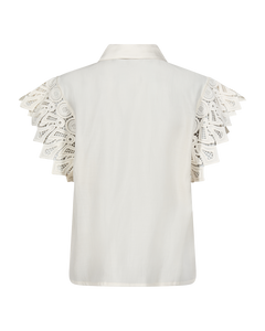CMMOLLY - SHIRT WITH CUT-AND-SEW LACE IN OFF-WHITE
