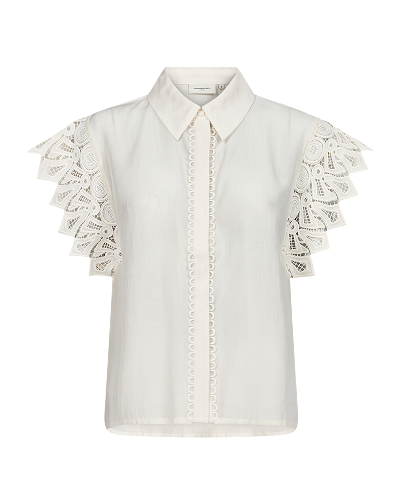 CMMOLLY - SHIRT WITH CUT-AND-SEW LACE IN OFF-WHITE
