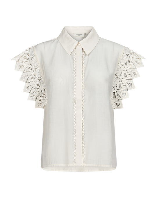 CMMOLLY - SHIRT WITH CUT-AND-SEW LACE IN OFF-WHITE
