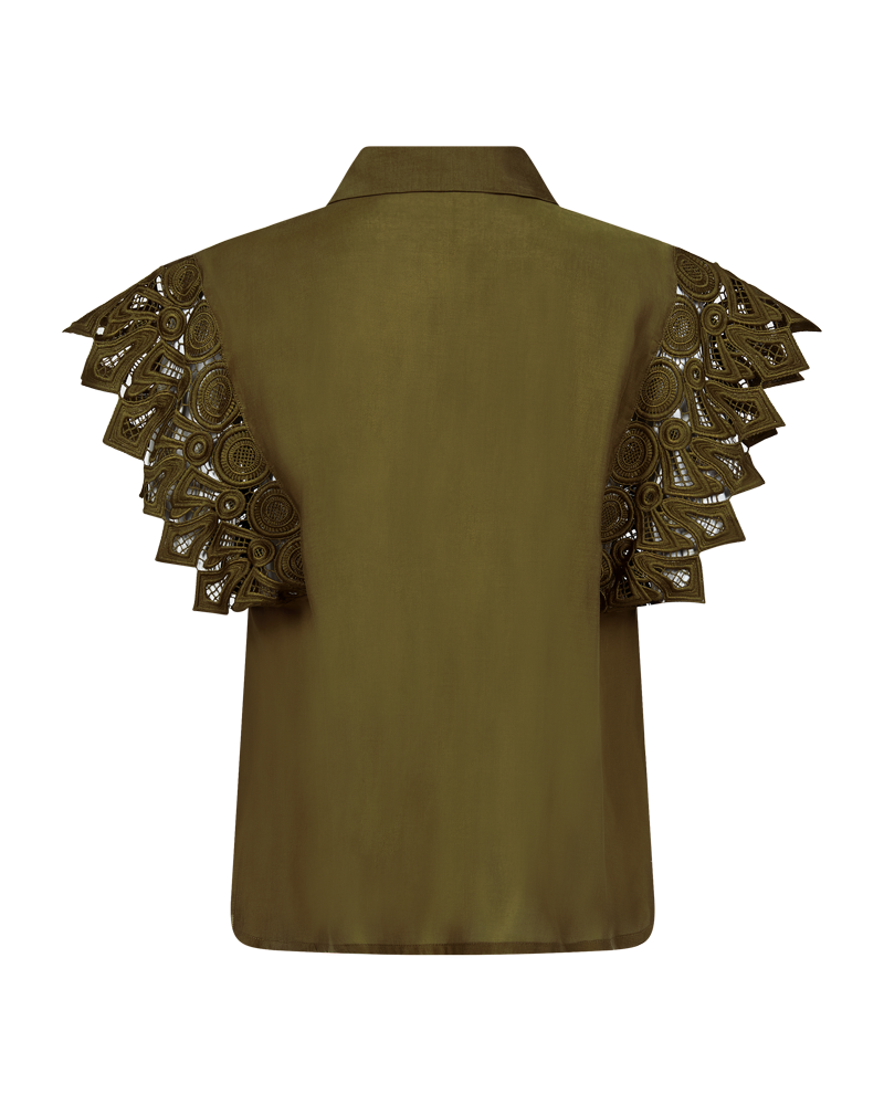 CMMOLLY - SHIRT WITH CUT-AND-SEW LACE IN KHAKI GREEN