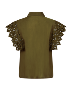 CMMOLLY - SHIRT WITH CUT-AND-SEW LACE IN KHAKI GREEN