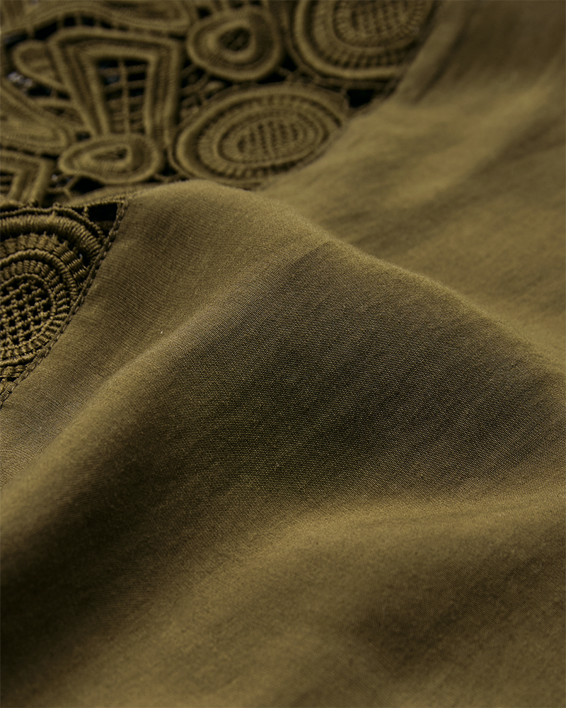 CMMOLLY - SHIRT WITH CUT-AND-SEW LACE IN KHAKI GREEN