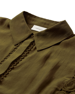 CMMOLLY - SHIRT WITH CUT-AND-SEW LACE IN KHAKI GREEN