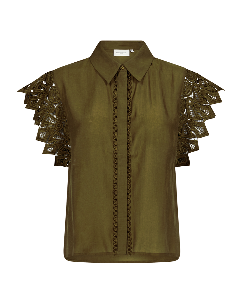 CMMOLLY - SHIRT WITH CUT-AND-SEW LACE IN KHAKI GREEN