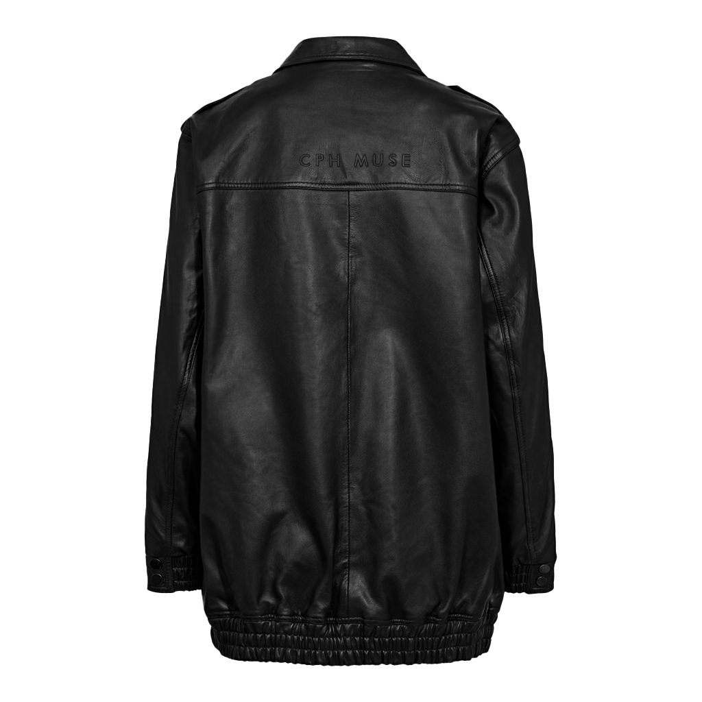 CMROYAL - OVERSIZED LEATHER JACKET IN BLACK