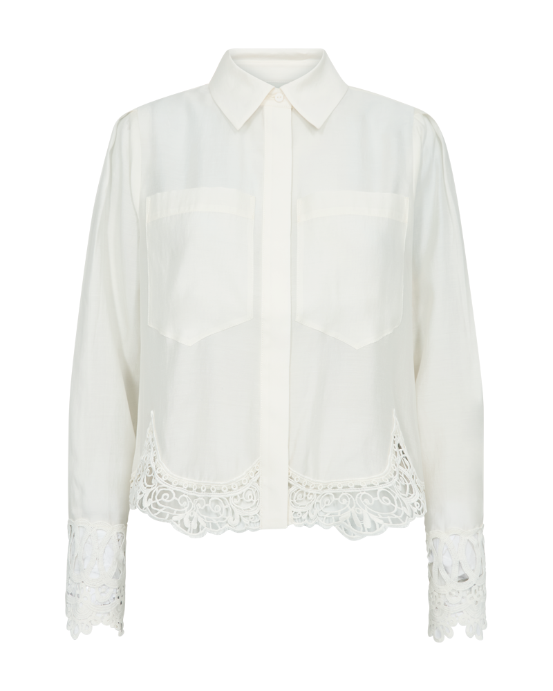 Cmmolly - shirt met kanten randen in off -wit