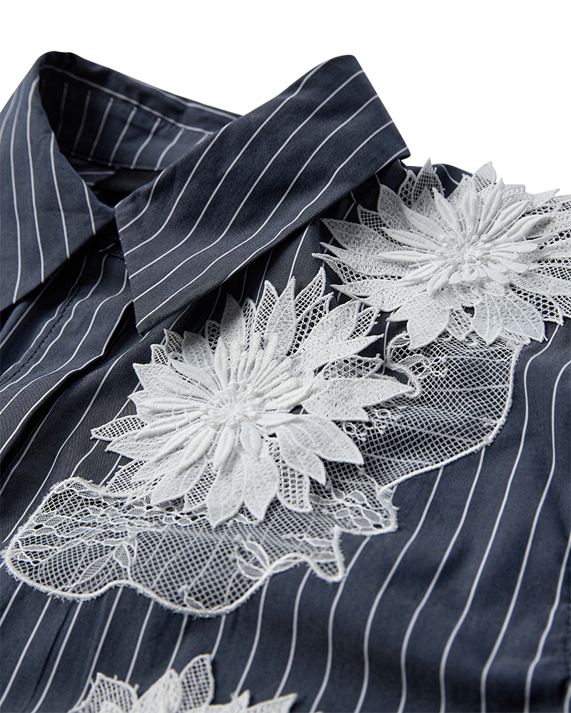 Cmshir - gestreept shirt met bloemen in grijs