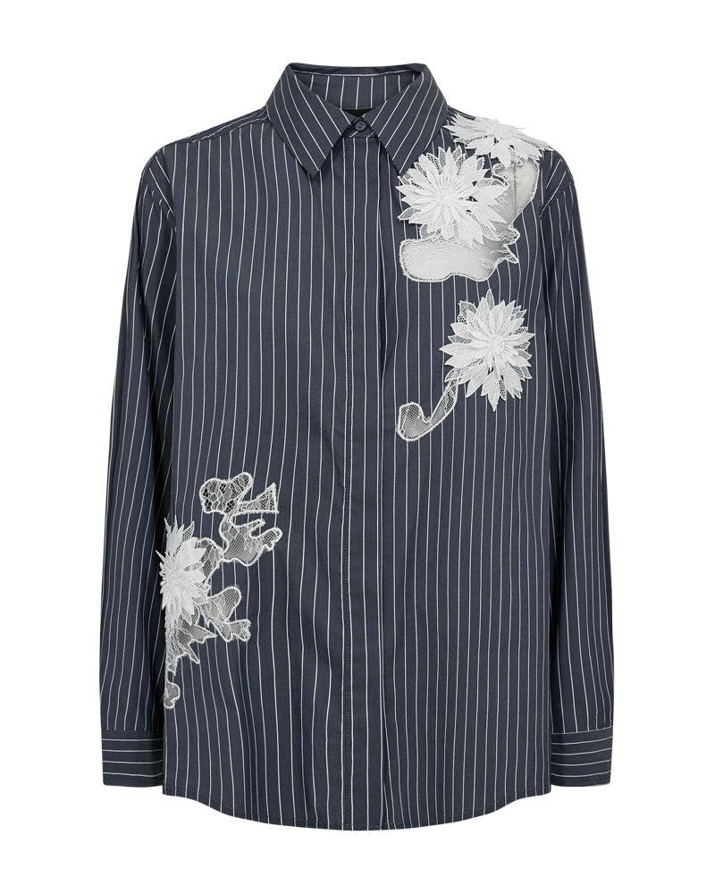 Cmshir - gestreept shirt met bloemen in grijs