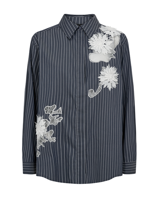 CMSHIR - STRIPED SHIRT WITH FLOWERS IN GREY