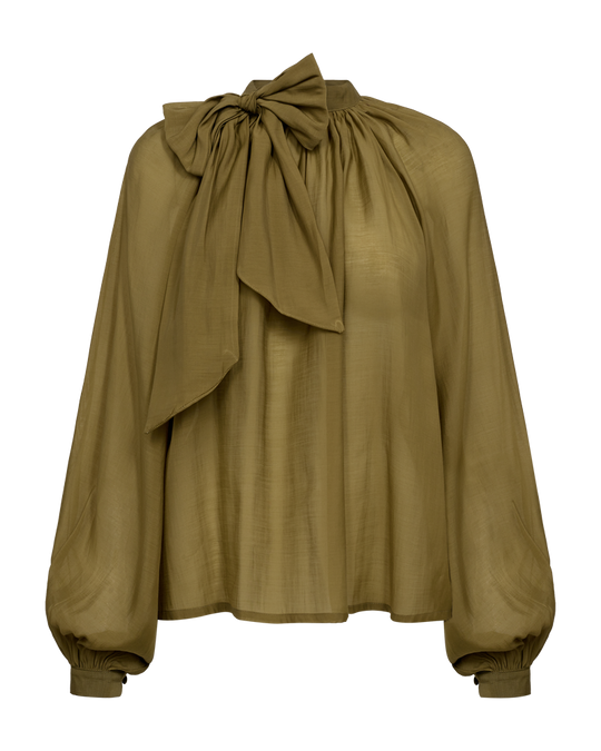 CMTILLY - BLOUSE WITH BOW DETAIL IN GREEN
