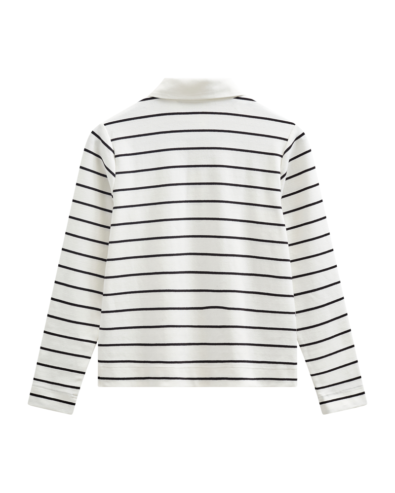 CMMUSE - POLO WITH STRIPES IN OFF-WHITE AND BLACK