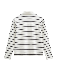 CMMUSE - POLO WITH STRIPES IN OFF-WHITE AND BLACK