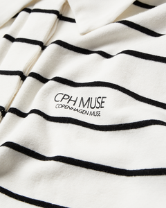 CMMUSE - POLO WITH STRIPES IN OFF-WHITE AND BLACK