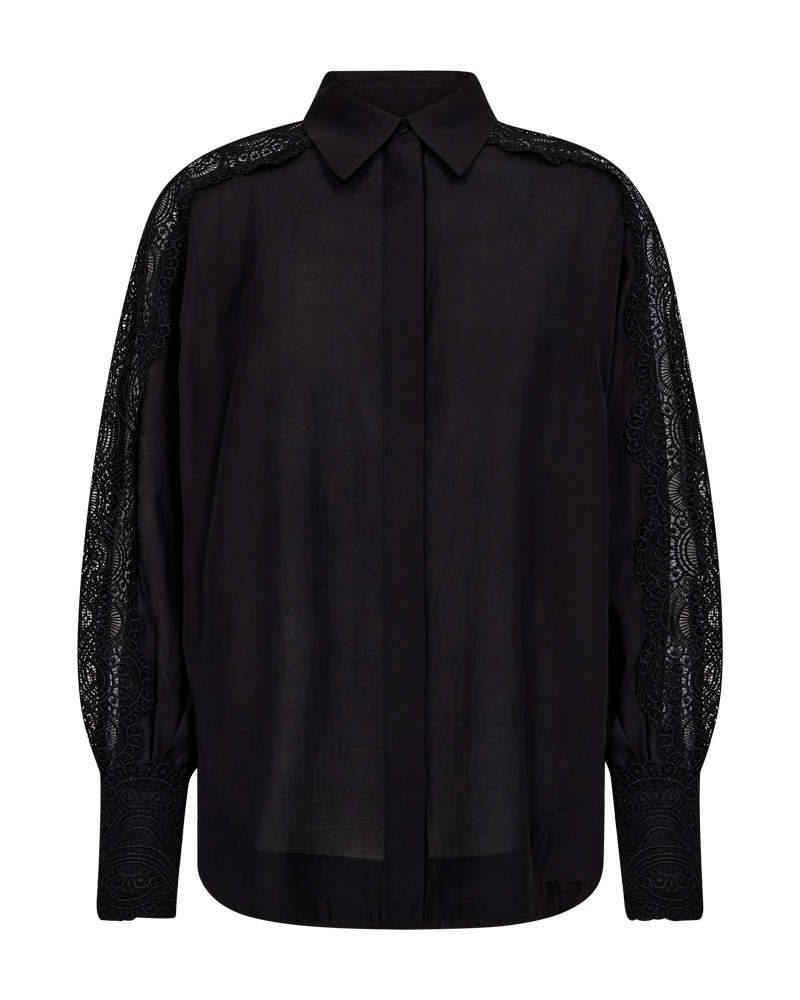 CMMOLLY - SHIRT WITH CUT-AND-SEW LACE IN BLACK