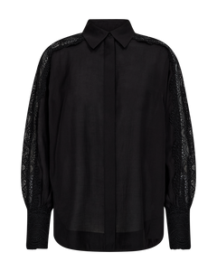 CMMOLLY - SHIRT WITH CUT-AND-SEW LACE IN BLACK