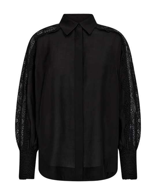 Cmmolly-shirt met knip-en-sew kant in zwart