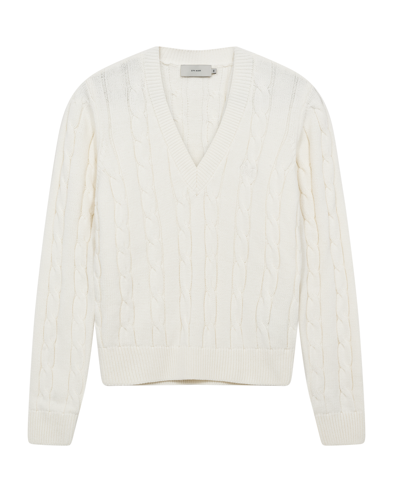 CMKOTOM - Kabel gebreide pullover in off -wit
