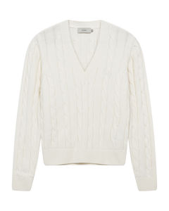 CMKOTOM - Kabel gebreide pullover in off -wit