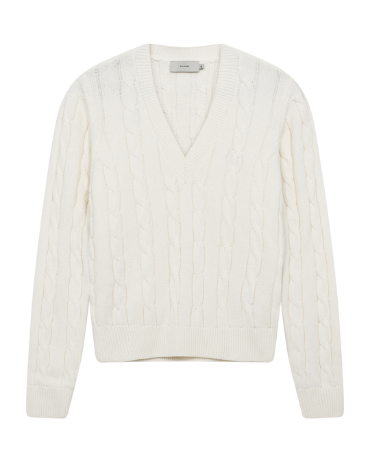 CMKOTOM - Kabel gebreide pullover in off -wit