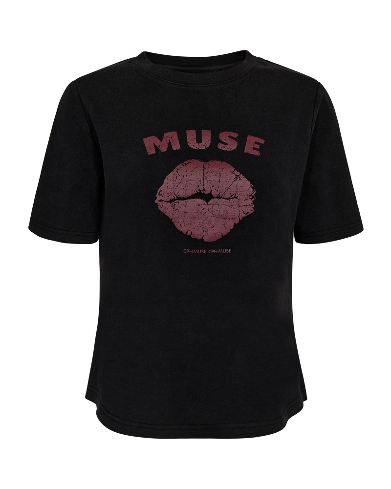 CMMUSE - T-SHIRT WITH PRINT IN BLACK AND RED