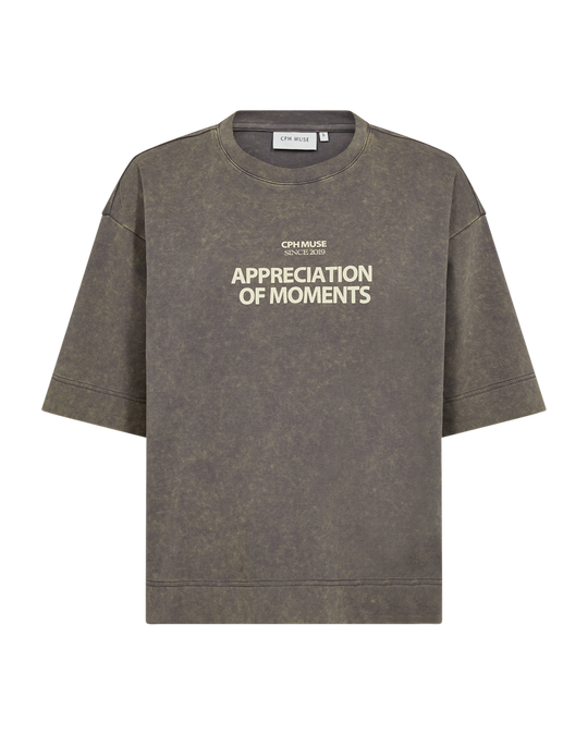 CMMUSE - T-SHIRT WITH PRINT IN BROWN AND BEIGE