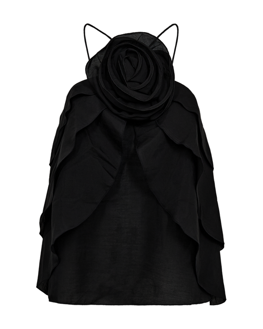 CMMOLLY - TOP WITH A ROSETTE IN BLACK