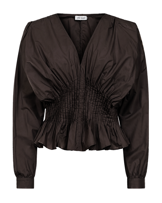 CMPOPLIN - BLOUSE WITH PLEATS IN BROWN