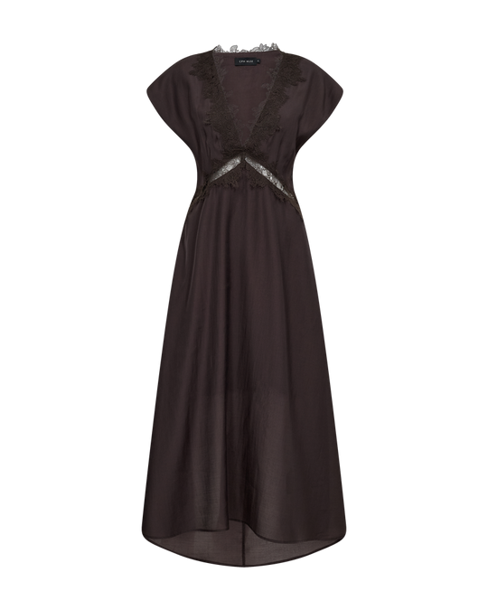 CMMOLLY - DRESS WITH LACE DETAILS IN BROWN
