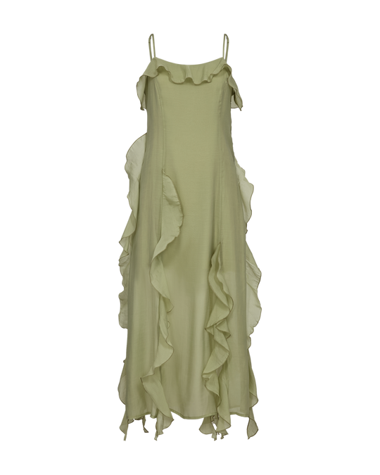CMTILLY - DRESS WITH RUFFLES IN GREEN