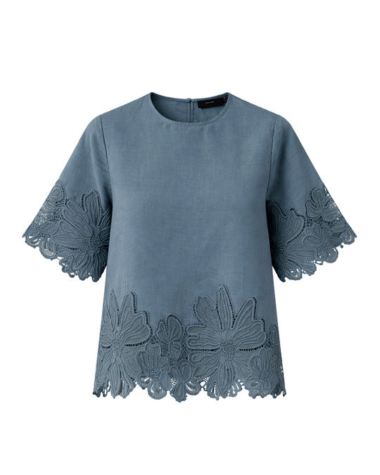 CMMOLLY - BLOUSE WITH LACE IN BLUE