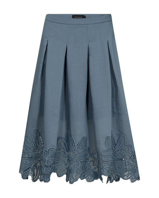 CMMOLLY - SKIRT WITH LACE EMBROIDERY IN BLUE