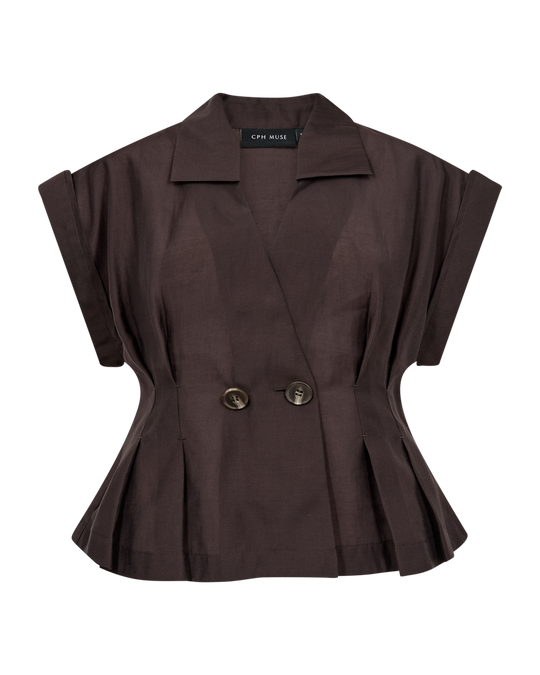 CMMOLLY - V-NECK SHIRT IN BROWN