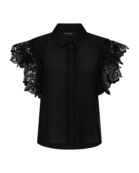 CMMOLLY - EMBROIDERED SHIRT IN BLACK
