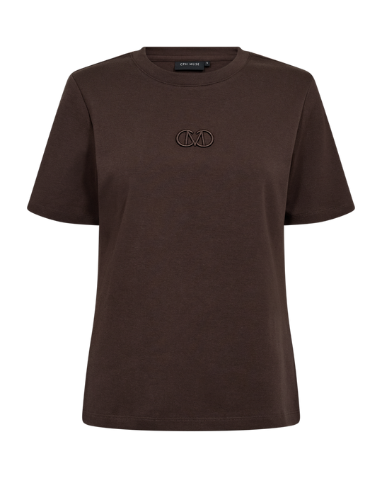 CMMUSE - T-SHIRT WITH EMBROIDERED LOGO DETAIL IN BROWN