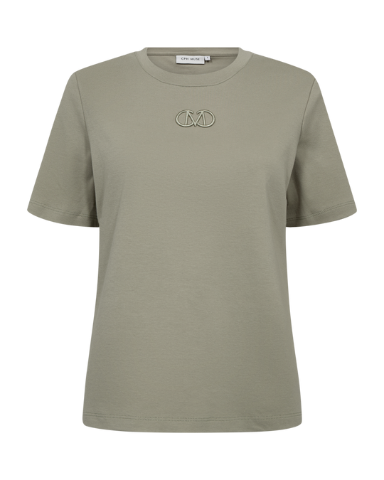 CMMUSE - T-SHIRT WITH EMBROIDERED LOGO DETAIL IN GREEN