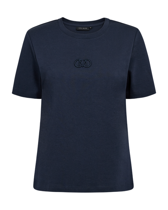 CMMUSE - T-SHIRT WITH EMBROIDERED LOGO DETAIL IN BLUE