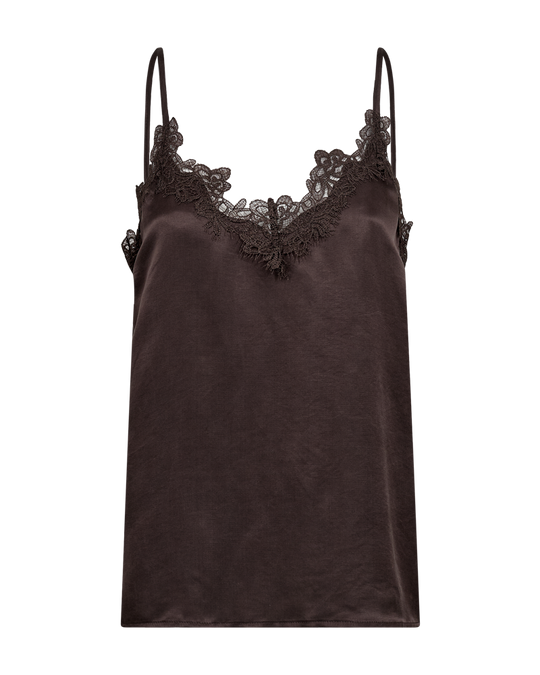 CMSILIA -  SATIN TOP WITH LACE IN BROWN