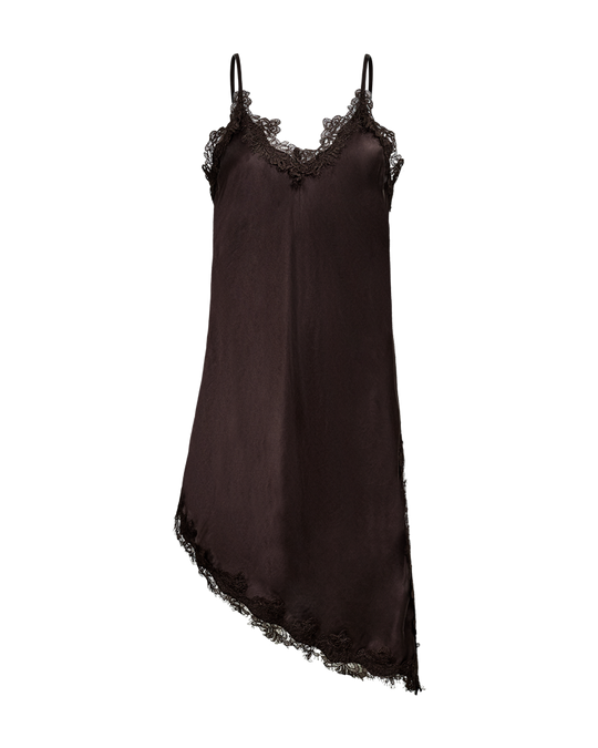 CMSILIA - SATIN DRESS WITH LACE IN BROWN