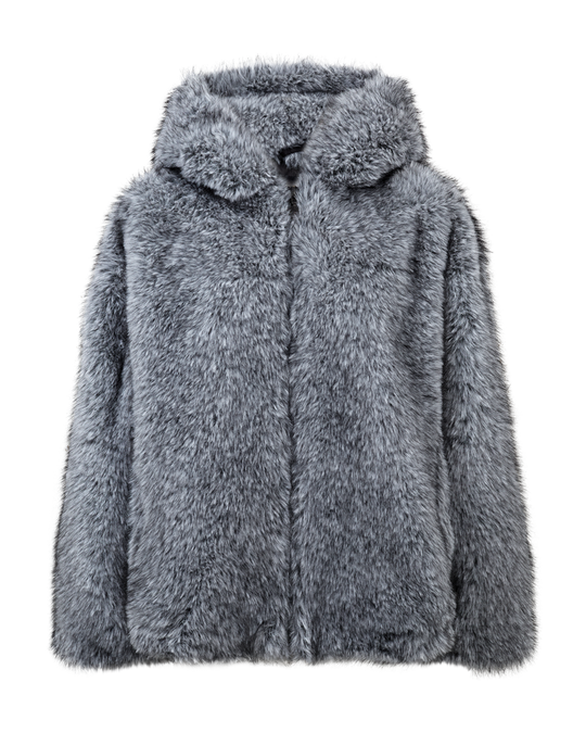 CMFLUFFY - HOODED JACKET IN FAKE FUR IN GREY