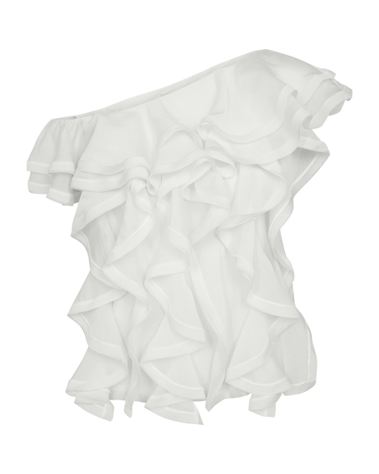 CMTILLY - ONE-SHOULDER BLOUSE WITH RUFFLES IN OFF-WHITE