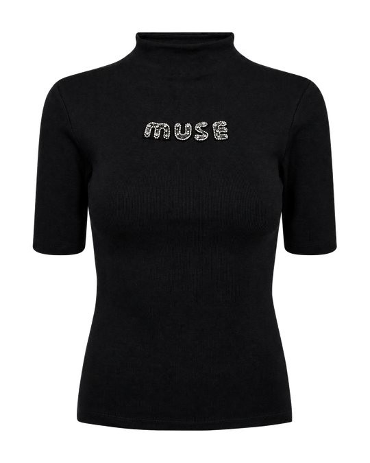 CMSIV – RIBBED TOP WITH PEARLS IN BLACK