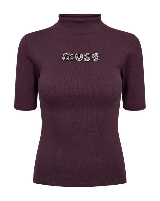 CMSIV – RIBBED TOP WITH PEARLS IN BROWN