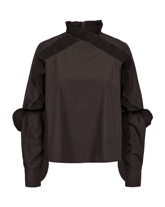 CMPLEAT – BLOUSE WITH A HIGH COLLAR IN BROWN