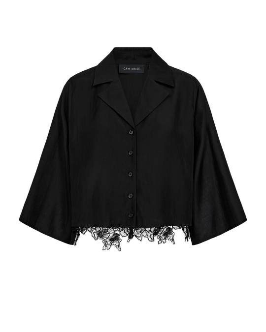 CMMOLLY - SHIRT WITH LACE DETAILS IN BLACK