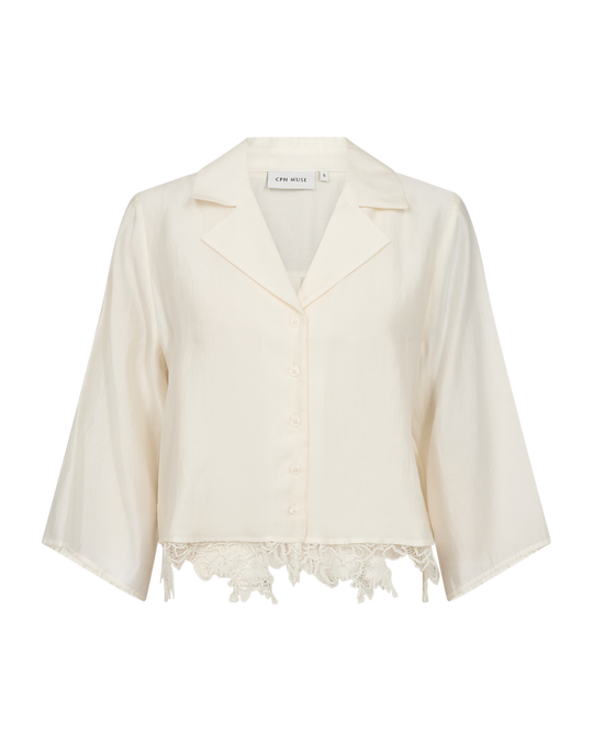 CMMOLLY - SHIRT WITH LACE DETAILS IN WHITE