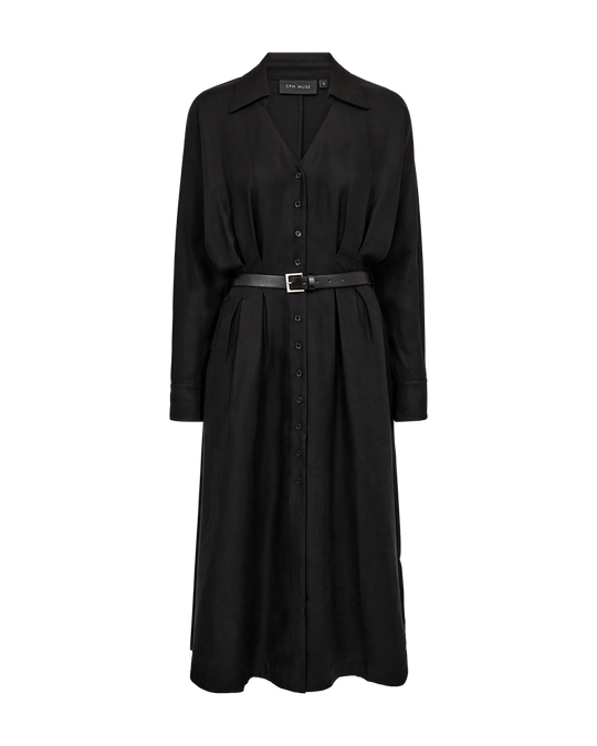 CMVICKY – SHIRT DRESS WITH LEATHER BELT IN BLACK