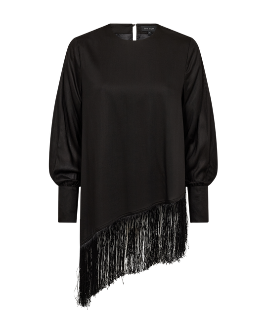 CMNELLY – BLOUSE WITH FRINGING IN BLACK